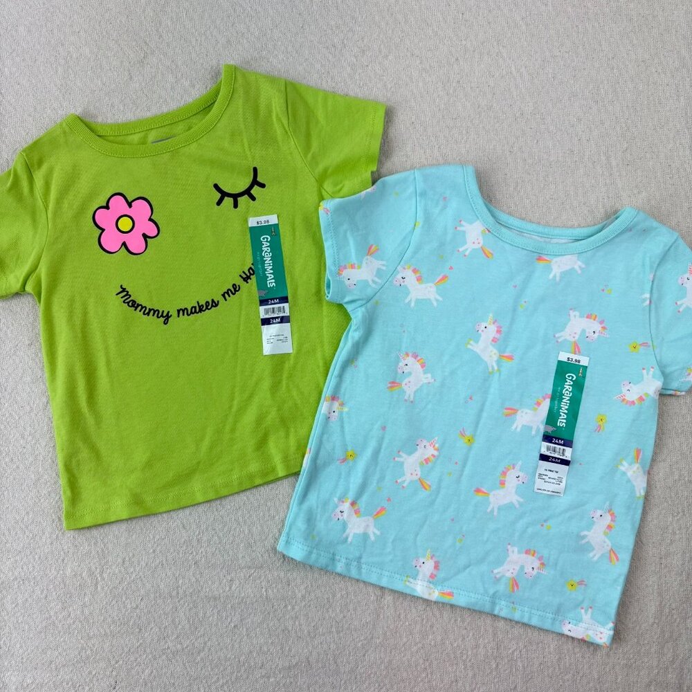 Neon Unicorn Heart + Flower Happy Face Tops Garanimals T Shirt Bundle Set 24 mo